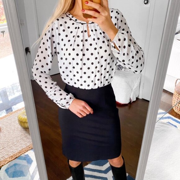 🔘 ZERO WHITE BLACK POLKA DOT FITTED DRESS! - Picture 6 of 16